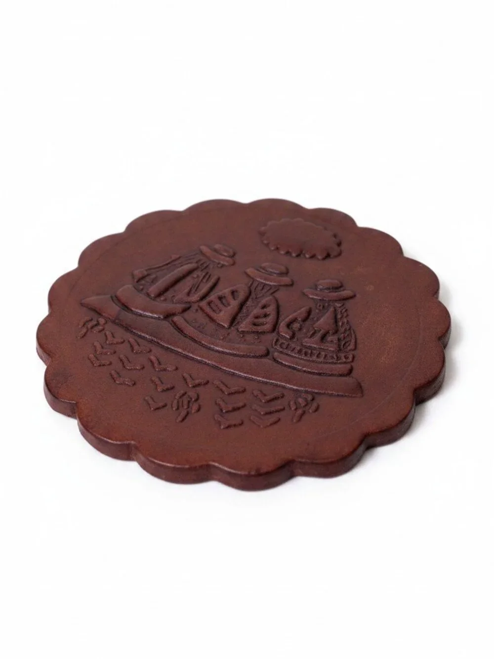 Vintage Peruvian Tooled Leather Coaster Set w/ Holder – Set of 6 Brown Stamped